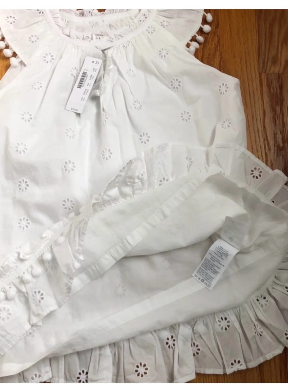 J. Crew White Eyelet Pom-Pom Trim Sleeveless Top - New with Tags - Picture 3 of 4